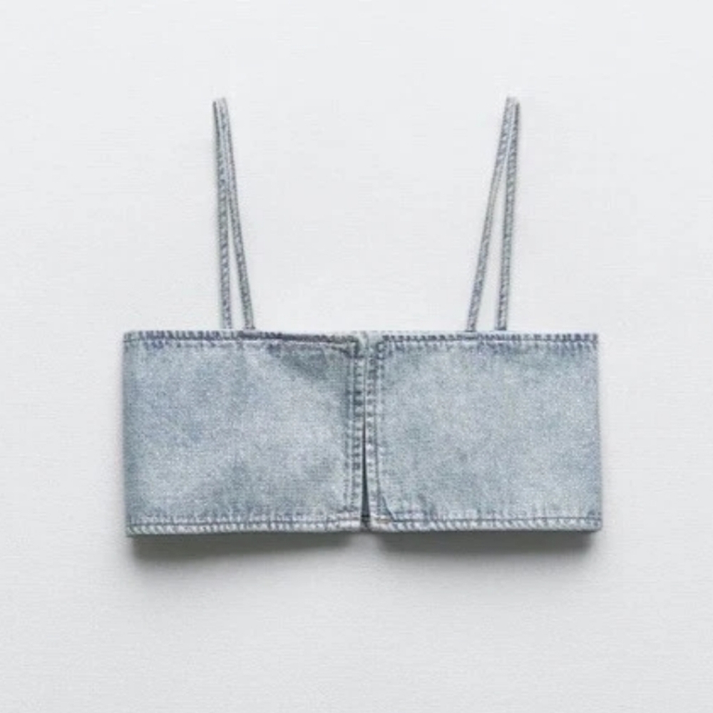 Zara SEQUINNED FOIL DENIM CROP TOP - Picture 6 of 8